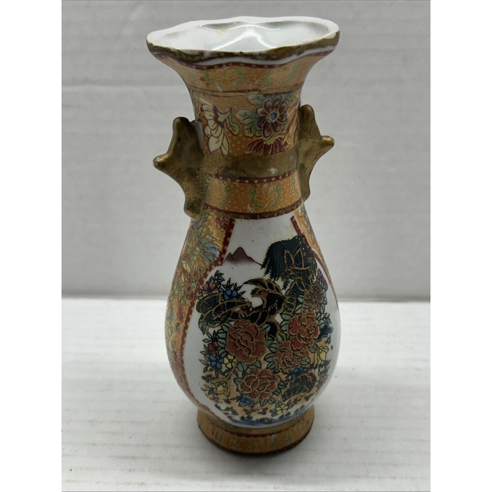 Japanese Satsuma Style Vase with Double Handles 6" - Fast Shipping